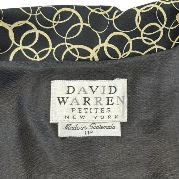 Vintage David Warren Midi Dress Button Up Short Sleeve Black Gold Career Sz 14P - Picture 4 of 12